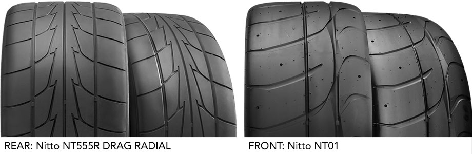 two tire view of nitto NT10 and NT 555R drag radial